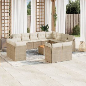 Set sofás de jardín con cojines 13 pzas ratán sintético beige en Conjuntos de jardín | Comprar online en Foru.es