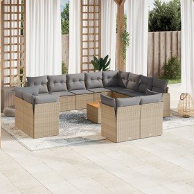 Set sofás de jardín con cojines 13 pzas ratán sintético beige en Conjuntos de jardín | Comprar online en Foru.es