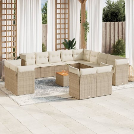 Set sofás de jardín 14 pzas con cojines ratán sintético beige en Conjuntos de jardín | Comprar online en Foru.es