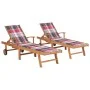Sun loungers 2 pcs solid teak wood with red checkered cushion by vidaXL, Loungers - Ref: Foro24-3073199, Price: 588,51 €, Dis...