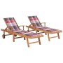 Tumbonas 2 uds madera maciza de teca con cojín a cuadros rojo de vidaXL, Tumbonas - Ref: Foro24-3073199, Precio: 552,00 €, De...