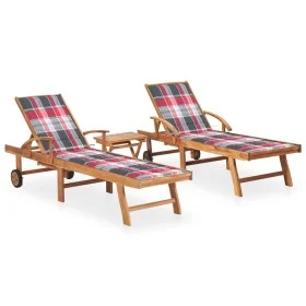 Sun loungers with table and cushion 2 units solid teak wood by vidaXL, Loungers - Ref: Foro24-3073184, Price: 605,51 €, Disco...