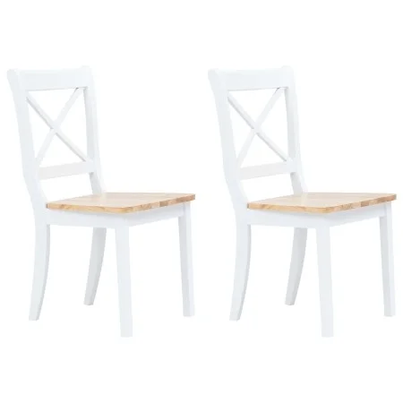 Sillas comedor 2 uds madera maciza caucho blanco y madera claro de vidaXL, Sillas de comedor - Ref: Foro24-247358, Precio: 16...