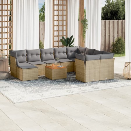 Set de sofás de jardín 11pzas con cojines ratán sintético beige en Conjuntos de jardín | Comprar online en Foru.es