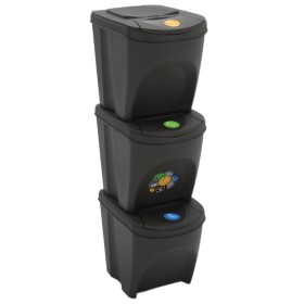 Cubos de basura apilables 3 uds polipropileno gris 75 L de vidaXL, Cubos de la basura y papeleras - Ref: Foro24-152198, Preci...