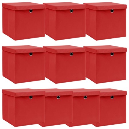 Cajas de almacenaje con tapas 10 uds tela rojo 32x32x32 cm de vidaXL, Cestas para almacenaje - Ref: Foro24-288364, Precio: 75...