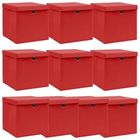Cajas de almacenaje con tapas 10 uds tela rojo 32x32x32 cm de vidaXL, Cestas para almacenaje - Ref: Foro24-288364, Precio: 74...