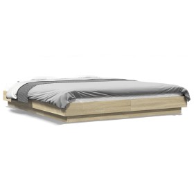 Estructura cama con luces LED madera roble Sonoma 160x200 cm de vidaXL, Camas y somieres - Ref: Foro24-3281086, Precio: 184,8...