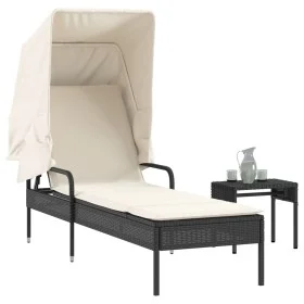 Liege mit Verdeck und schwarzem Kunstrattantisch von vidaXL, Liegen - Ref: Foro24-368197, Preis: 205,47 €, Rabatt: %