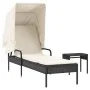 Tumbona con capota y mesa ratán sintético negro de vidaXL, Tumbonas - Ref: Foro24-368197, Precio: 205,47 €, Descuento: %