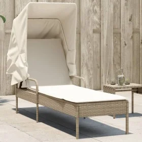 Tumbona con capota ratán sintético beige de vidaXL, Tumbonas - Ref: Foro24-368192, Precio: 200,01 €, Descuento: %