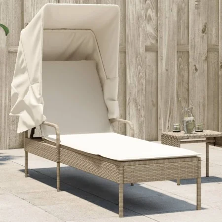 Tumbona con capota ratán sintético beige de vidaXL, Tumbonas - Ref: Foro24-368192, Precio: 200,01 €, Descuento: %