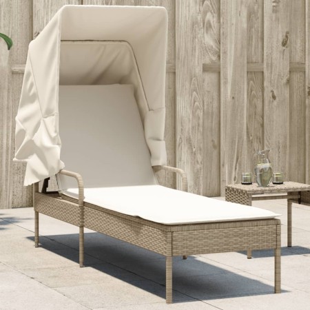 Tumbona con capota ratán sintético beige de vidaXL, Tumbonas - Ref: Foro24-368192, Precio: 182,92 €, Descuento: %
