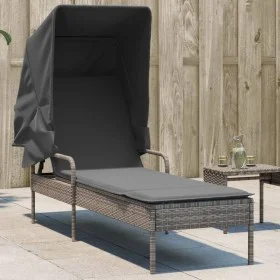 Tumbona con capota ratán sintético gris de vidaXL, Tumbonas - Ref: Foro24-368190, Precio: 198,26 €, Descuento: %