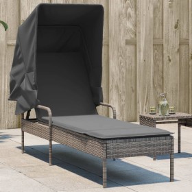 Tumbona con capota ratán sintético gris de vidaXL, Tumbonas - Ref: Foro24-368190, Precio: 180,97 €, Descuento: %