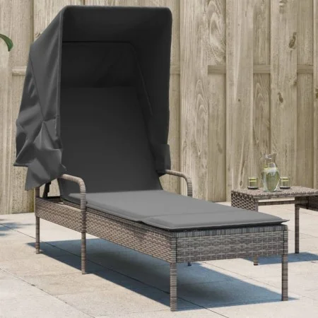 Tumbona con capota ratán sintético gris de vidaXL, Tumbonas - Ref: Foro24-368190, Precio: 198,26 €, Descuento: %
