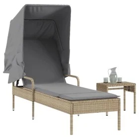 Tumbona con capota y mesa ratán sintético beige by vidaXL, Loungers - Ref: Foro24-368200, Price: 211,76 €, Discount: %