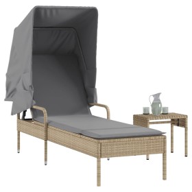 Tumbona con capota y mesa ratán sintético beige de vidaXL, Tumbonas - Ref: Foro24-368200, Precio: 193,31 €, Descuento: %