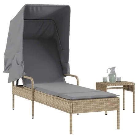 Tumbona con capota y mesa ratán sintético beige by vidaXL, Loungers - Ref: Foro24-368200, Price: 211,76 €, Discount: %