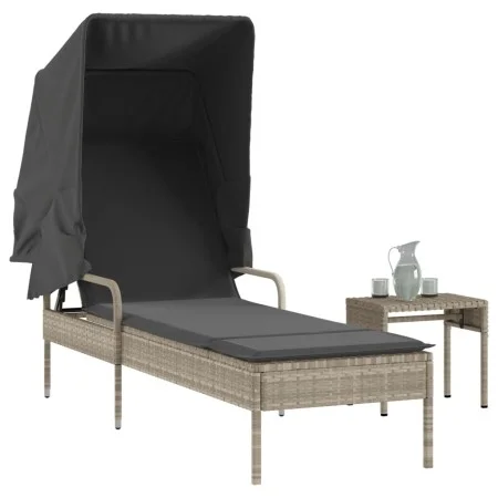 Tumbona con capota y mesa ratán sintético gris claro von vidaXL, Liegen - Ref: Foro24-368202, Preis: 211,76 €, Rabatt: %