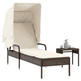 Tumbona con capota y mesa ratán sintético marrón de vidaXL, Tumbonas - Ref: Foro24-368198, Precio: 211,76 €, Descuento: %