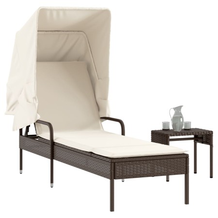 Tumbona con capota y mesa ratán sintético marrón de vidaXL, Tumbonas - Ref: Foro24-368198, Precio: 193,31 €, Descuento: %