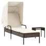 Tumbona con capota y mesa ratán sintético marrón de vidaXL, Tumbonas - Ref: Foro24-368198, Precio: 193,31 €, Descuento: %