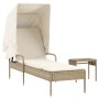 Tumbona con capota y mesa ratán sintético beige de vidaXL, Tumbonas - Ref: Foro24-368201, Precio: 193,99 €, Descuento: %