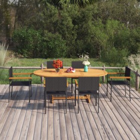 Juego de comedor de jardín 7 piezas ratán sintético negro de vidaXL, Conjuntos de jardín - Ref: Foro24-3070765, Precio: 612,2...