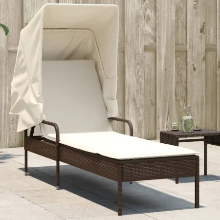 Tumbona con capota ratán sintético marrón de vidaXL, Tumbonas - Ref: Foro24-368189, Precio: 198,26 €, Descuento: %