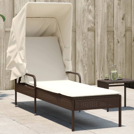 Tumbona con capota ratán sintético marrón de vidaXL, Tumbonas - Ref: Foro24-368189, Precio: 180,97 €, Descuento: %