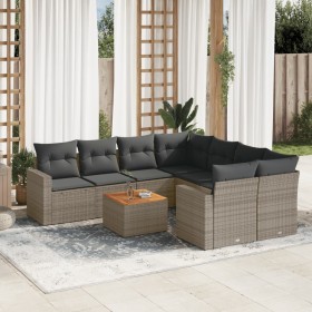 Set de muebles de jardín 9 pzas y cojines ratán sintético gris en Conjuntos de jardín | Comprar online en Foru.es