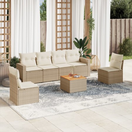 Set sofás de jardín 7 piezas y cojines ratán sintético beige en Conjuntos de jardín | Comprar online en Foru.es