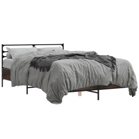 Estructura cama madera ingeniería metal marrón roble 120x200 cm de vidaXL, Camas y somieres - Ref: Foro24-3280041, Precio: 13...