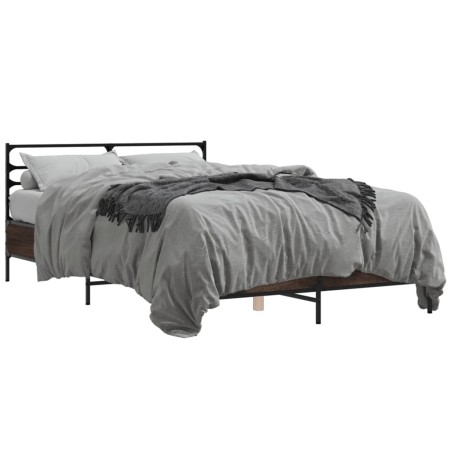 Estructura cama madera ingeniería metal marrón roble 120x200 cm de vidaXL, Camas y somieres - Ref: Foro24-3280041, Precio: 13...
