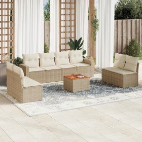 Set de sofás de jardín 9 pzas con cojines ratán sintético beige en Conjuntos de jardín | Comprar online en Foru.es