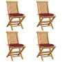 Sillas de jardín 4 uds con cojines rojo tinto madera de teca de vidaXL, Sillas de jardín - Ref: Foro24-3062592, Precio: 246,5...