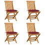 Sillas de jardín 4 uds con cojines rojo tinto madera de teca de vidaXL, Sillas de jardín - Ref: Foro24-3062592, Precio: 255,4...