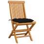 Sillas de jardín 4 uds madera maciza de teca con cojines negros de vidaXL, Sillas de jardín - Ref: Foro24-3062590, Precio: 25...