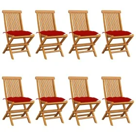 Sillas de jardín 8 unidades teca maciza con cojines rojos de vidaXL, Sillas de jardín - Ref: Foro24-3072938, Precio: 489,49 €...