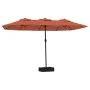 Sombrilla doble con luces LED color terracota 449x245 cm de vidaXL, Sombrillas - Ref: Foro24-362958, Precio: 215,73 €, Descue...