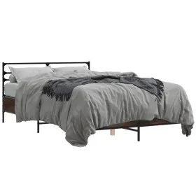 Estructura cama madera ingeniería metal marrón roble 120x190 cm de vidaXL, Camas y somieres - Ref: Foro24-3280071, Precio: 12...