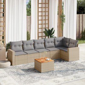 Set sofás de jardín 7 piezas y cojines ratán sintético beige en Conjuntos de jardín | Comprar online en Foru.es