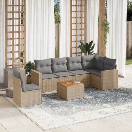 Set sofás de jardín 7 piezas y cojines ratán sintético beige en Conjuntos de jardín | Comprar online en Foru.es