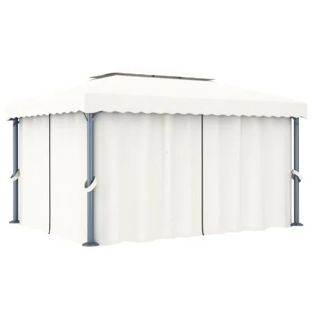 Cenador con cortina blanco crema aluminio 4x3 m de vidaXL, Carpas y cenadores - Ref: Foro24-3053375, Precio: 509,97 €, Descue...