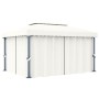 Cenador con cortina blanco crema aluminio 4x3 m de vidaXL, Carpas y cenadores - Ref: Foro24-3053375, Precio: 528,83 €, Descue...