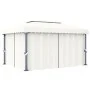 Cenador con cortina blanco crema aluminio 4x3 m de vidaXL, Carpas y cenadores - Ref: Foro24-3053375, Precio: 509,97 €, Descue...