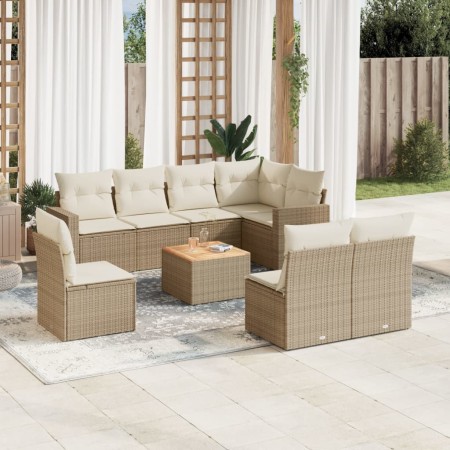 Set de sofás de jardín 9 pzas con cojines ratán sintético beige en Conjuntos de jardín | Comprar online en Foru.es