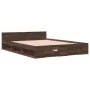 Oak brown engineered wood bed with drawers 135x190 cm by vidaXL, Beds and slatted bases - Ref: Foro24-3280775, Price: 156,60 ...