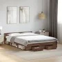 Oak brown engineered wood bed with drawers 135x190 cm by vidaXL, Beds and slatted bases - Ref: Foro24-3280775, Price: 156,60 ...